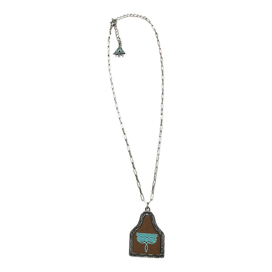 Brown Cow Tag Boot Stitch Chain Necklace