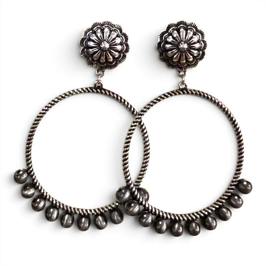 Silver Bead Twisted Earrings