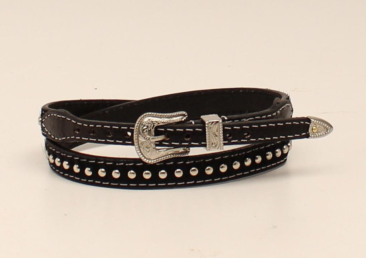 BLACK CALF HAIR STUDDED HATBAND