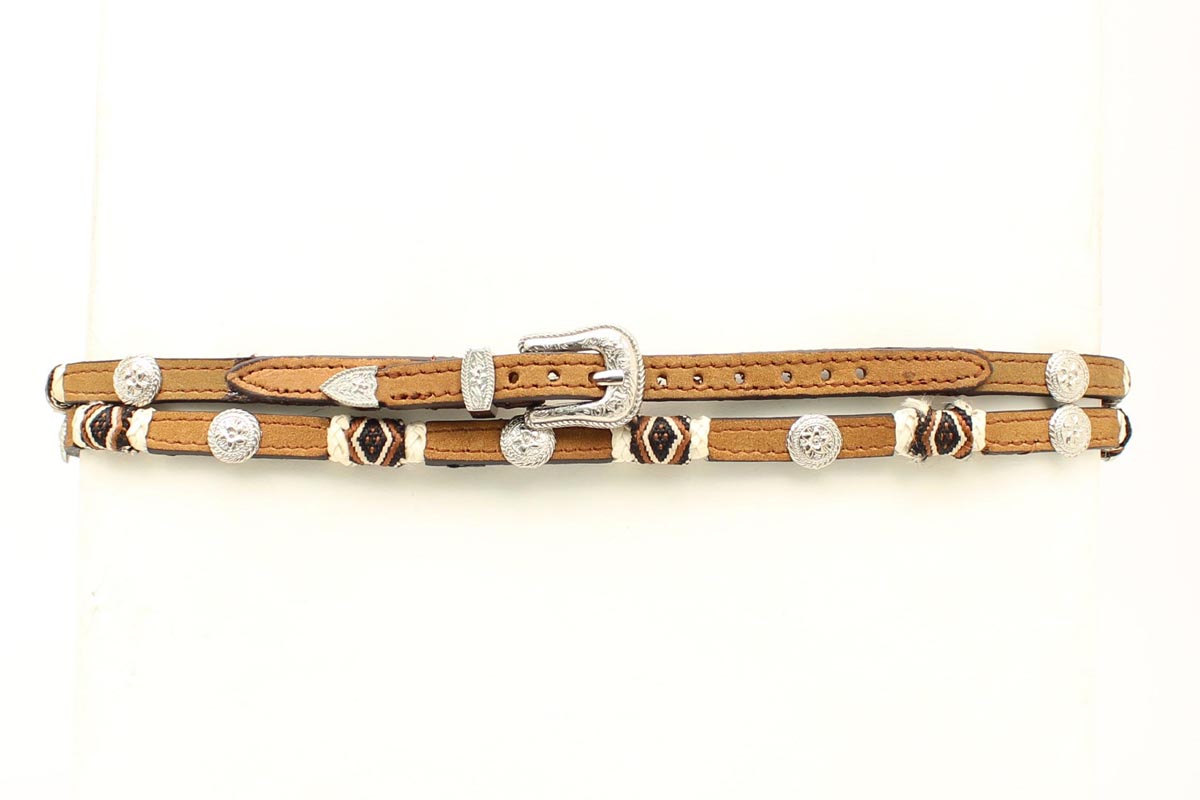 Brown Rawhide Silver Concho Hat Band