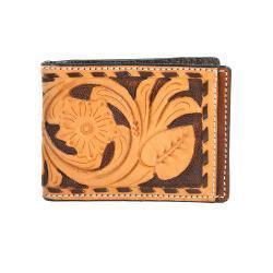 Buck Lacing Tooled Leather Bifold Spring Money Clip