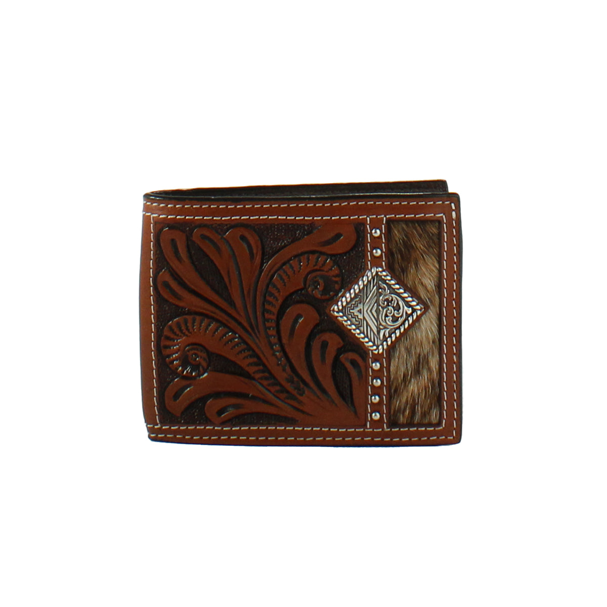 3D CALF HAIR CONCHO BROWN BIFOLD WALLET