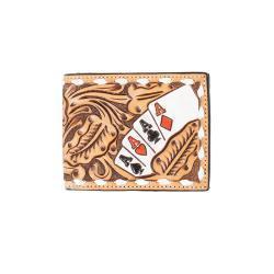 Twisted White Buck Lace Stitching Hand Painted Ace Cards Bifold Wallet