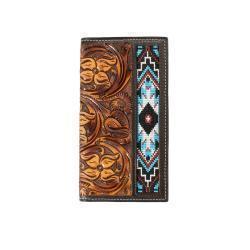3D Brown Hand Tooled Floral Color Embroidered Rodeo Wallet