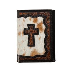 Brown Calf Hair Cross Trifold Wallet