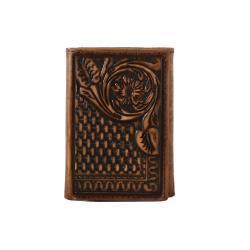 Brown Floral Basketweave Trifold Wallet