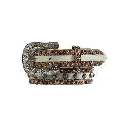 Angel Ranch Brown Stud Calf Hair Floral Tooled Belt