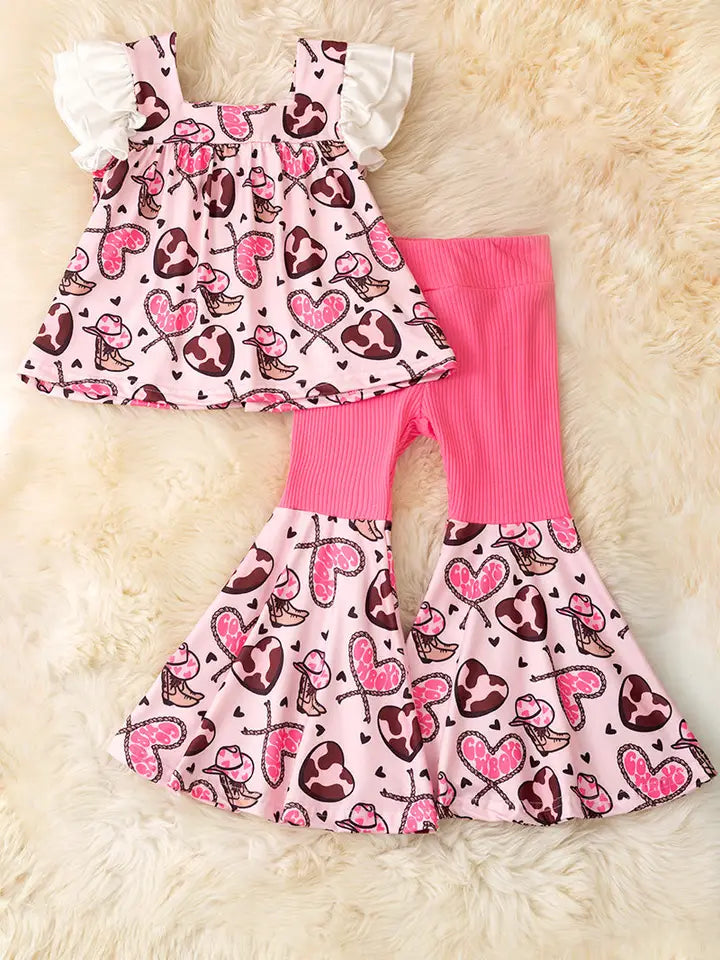 Western Heart Printed Tunic & Bell Bottoms