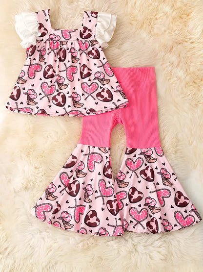 Western Heart Printed Tunic & Bell Bottoms