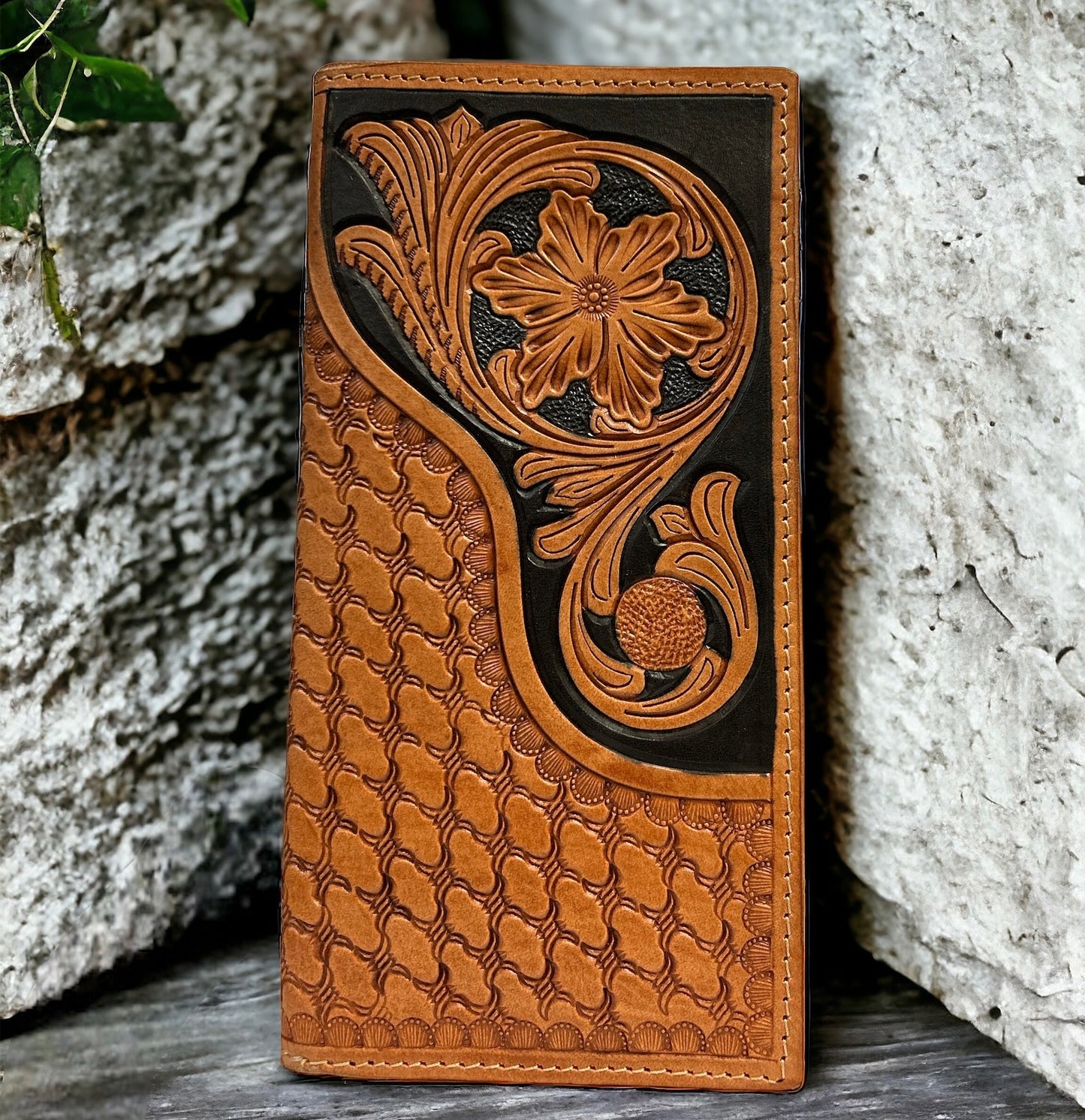 FLOWER HAND TOOLED RODEO WALLET