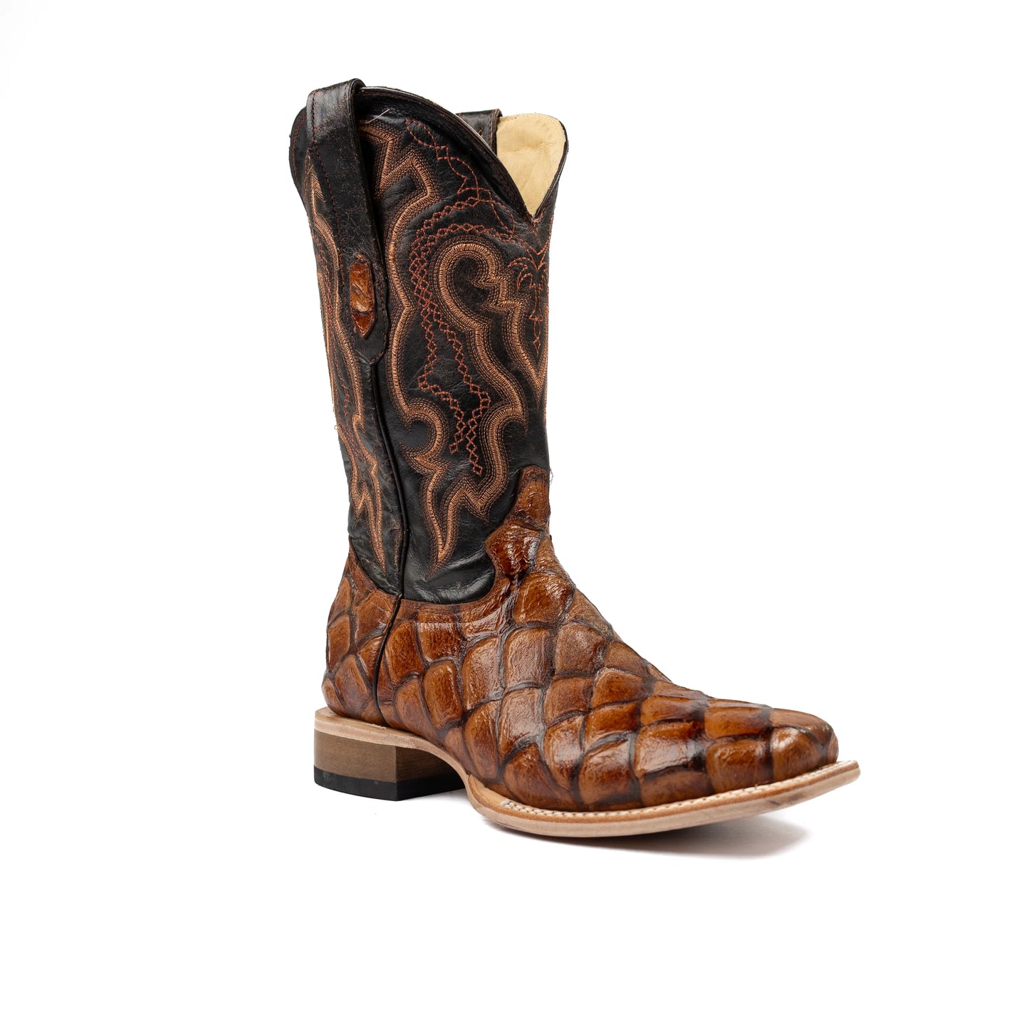 Cowtown Men's Pirarucu Embroidered Cognac Western Boot