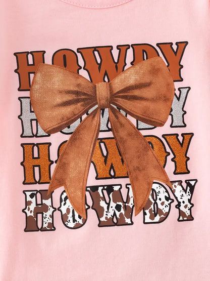 Howdy Howdy" Pink Tee and Denim Shorts