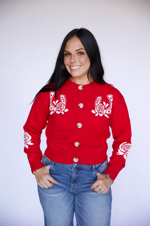 Red Double Horseshoe Knit Sweater