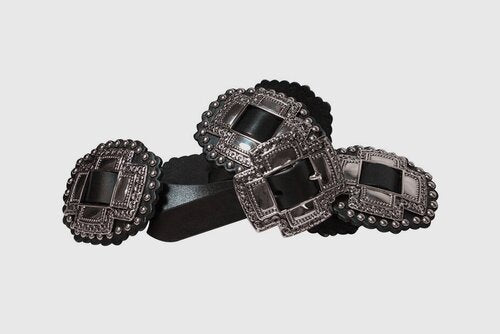ROPER CROSS CONCHO HIPSTER BLACK LEATHER BELT
