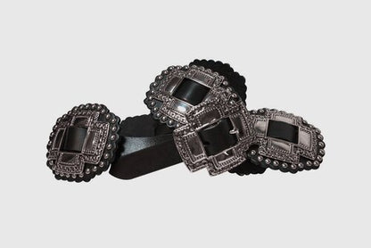 ROPER CROSS CONCHO HIPSTER BLACK LEATHER BELT