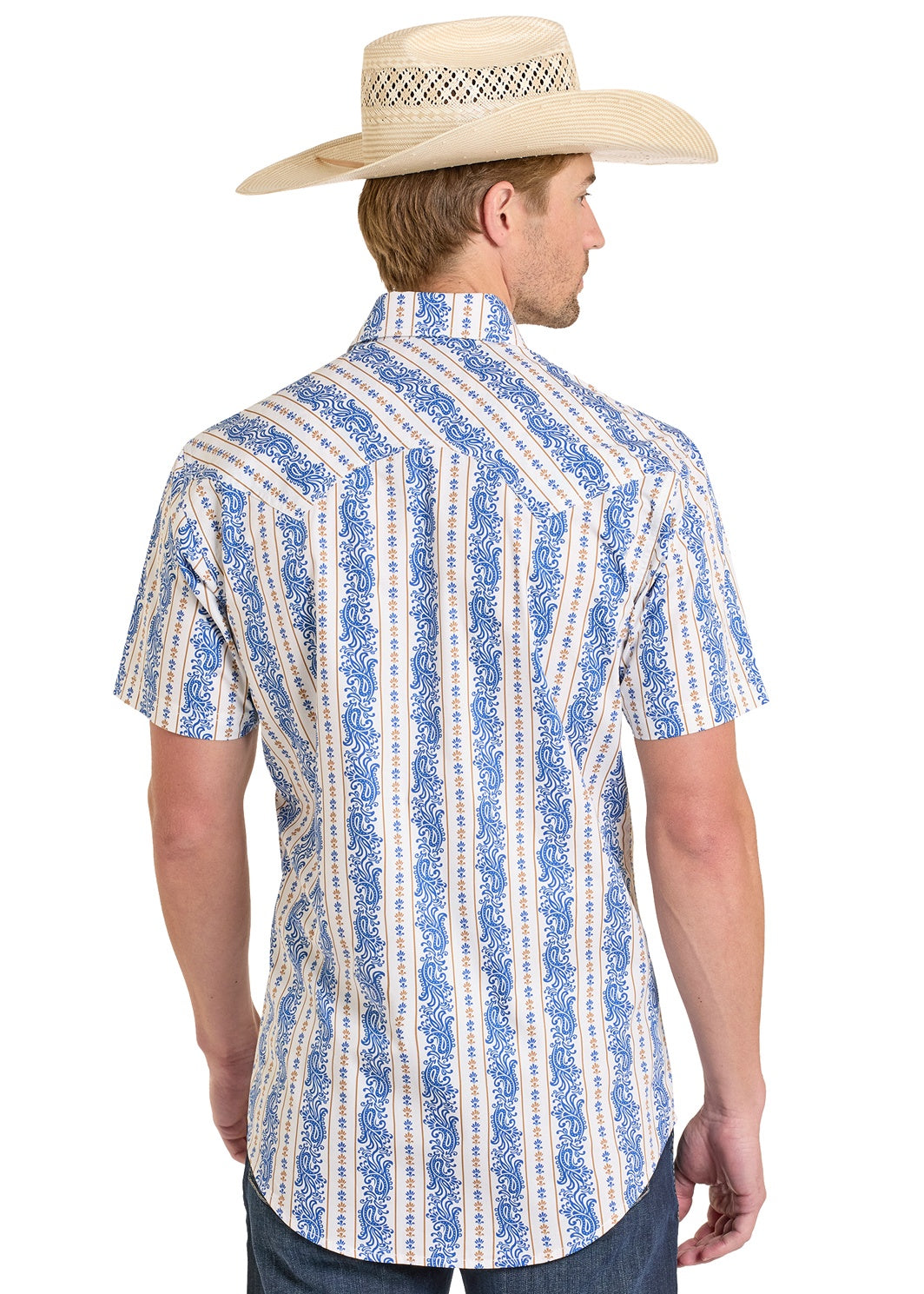 Rock and Roll Men's Paisley Stripe Snap Short Sleeve Shirt