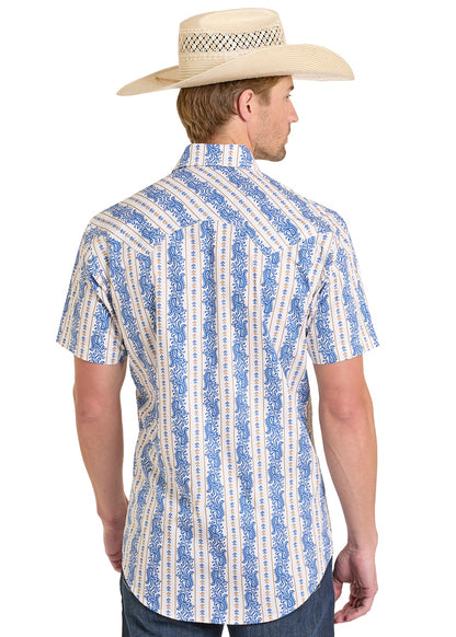 Rock and Roll Men's Paisley Stripe Snap Short Sleeve Shirt