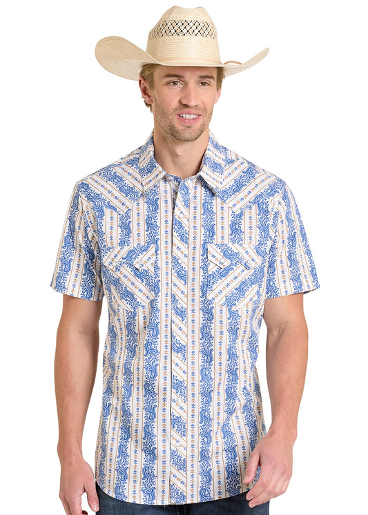 Rock and Roll Men's Paisley Stripe Snap Short Sleeve Shirt