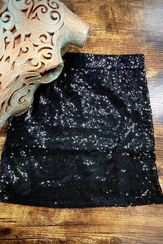 Black Sequin Girls Skirt With Lining