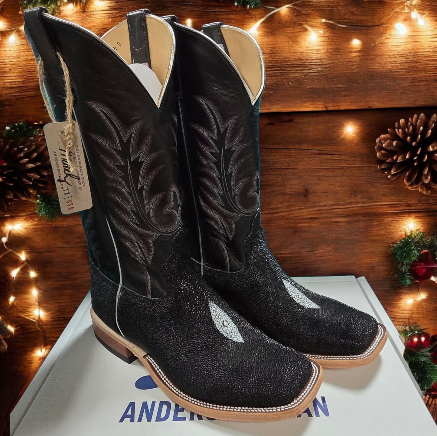 Anderson Bean Black Stingray Square Toe Boot