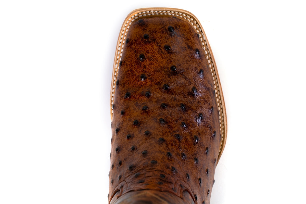 Cowtown Cognac Ostrich Print Boot