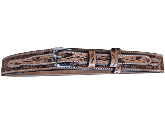 Western Floral Brown Tooled Ranger Belt