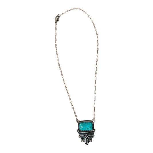 Turquoise Gem Silver Boot Stitch Necklace