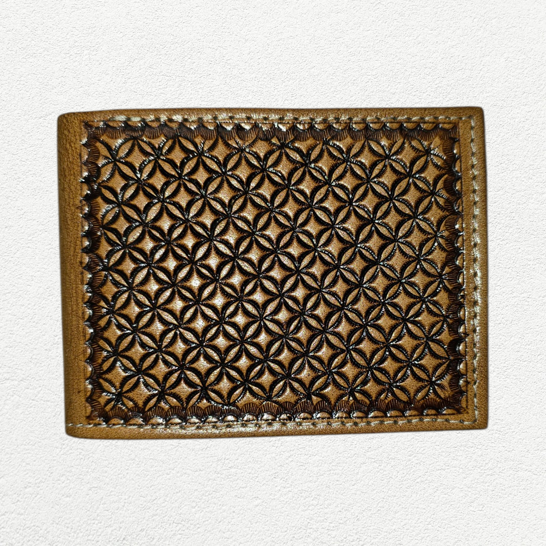 Tan Floral Tooled Handcrafted Bi-Fold Wallet