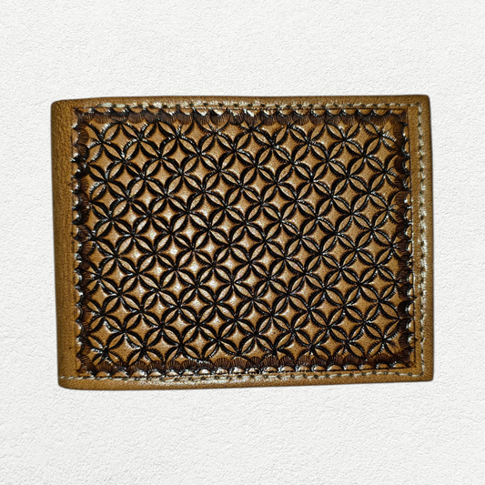 Tan Floral Tooled Handcrafted Bi-Fold Wallet