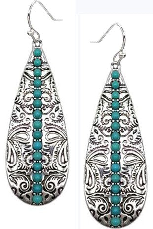 Paisley Textured Teardrop Gemstone Earring