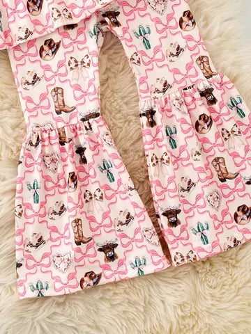 Highland Cow & Western Boots Printed Tunic & Bell Bottoms