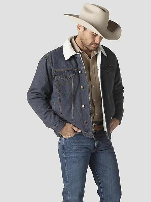 WRANGLER RUSTIC WESTERN SHERPA LINED DENIM TRUCKER JACKET