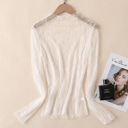 Semi Sheer Mesh Floral Lace Layering See Through Tops
