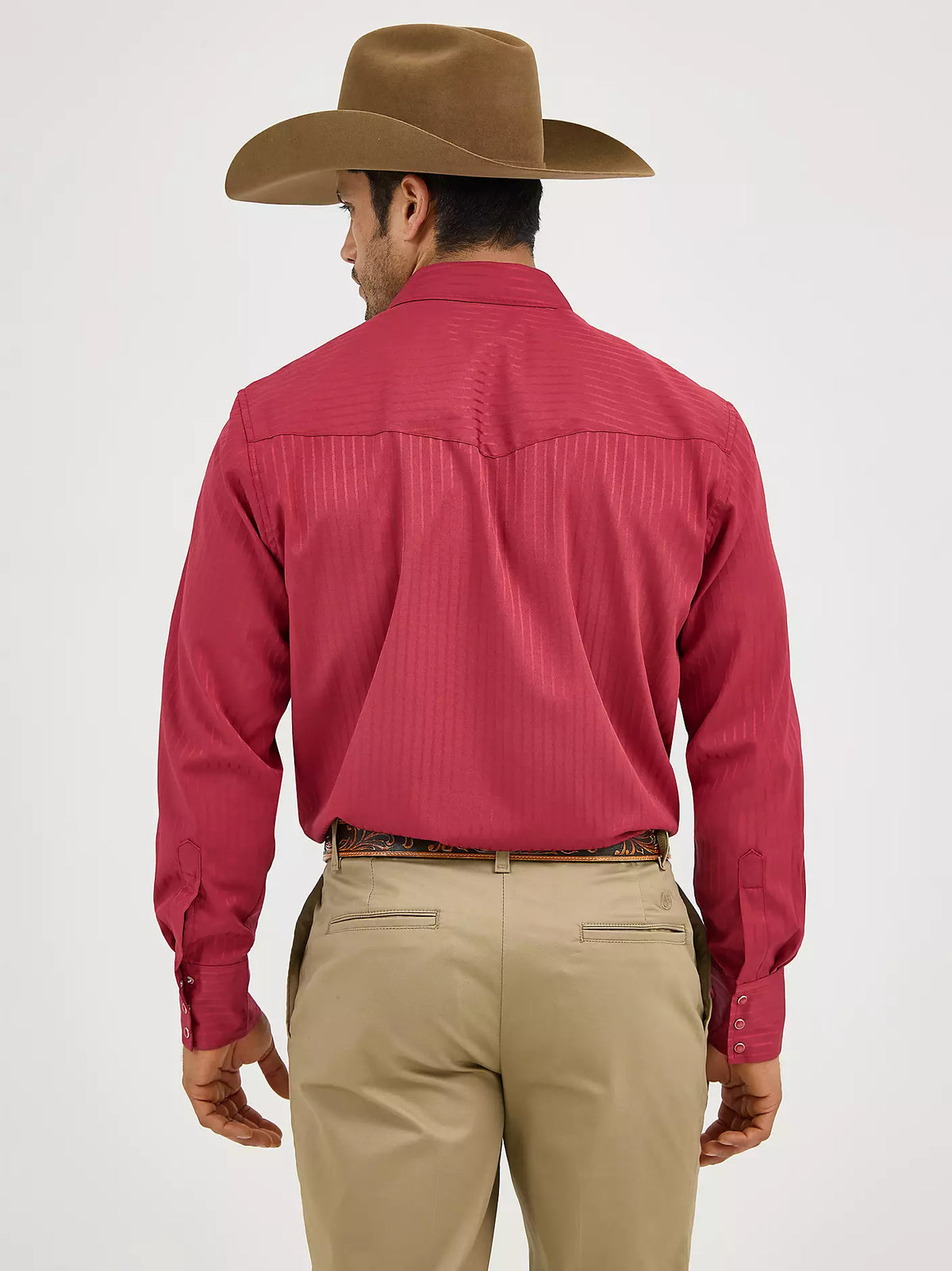 Wrangler Dobby Stripe Wine Long Sleeve Shirt