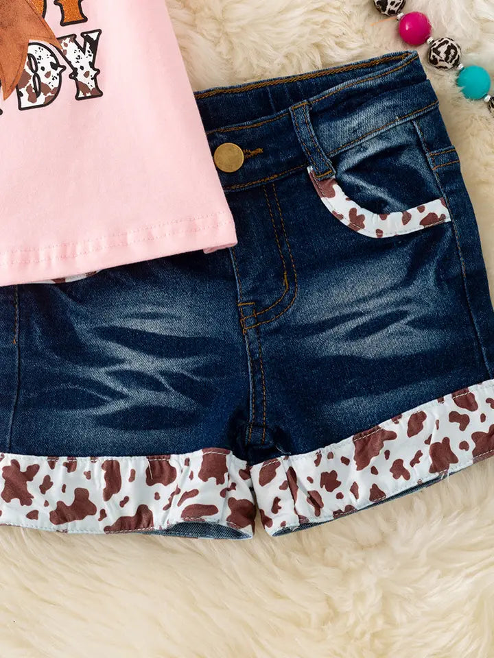 Howdy Howdy" Pink Tee and Denim Shorts