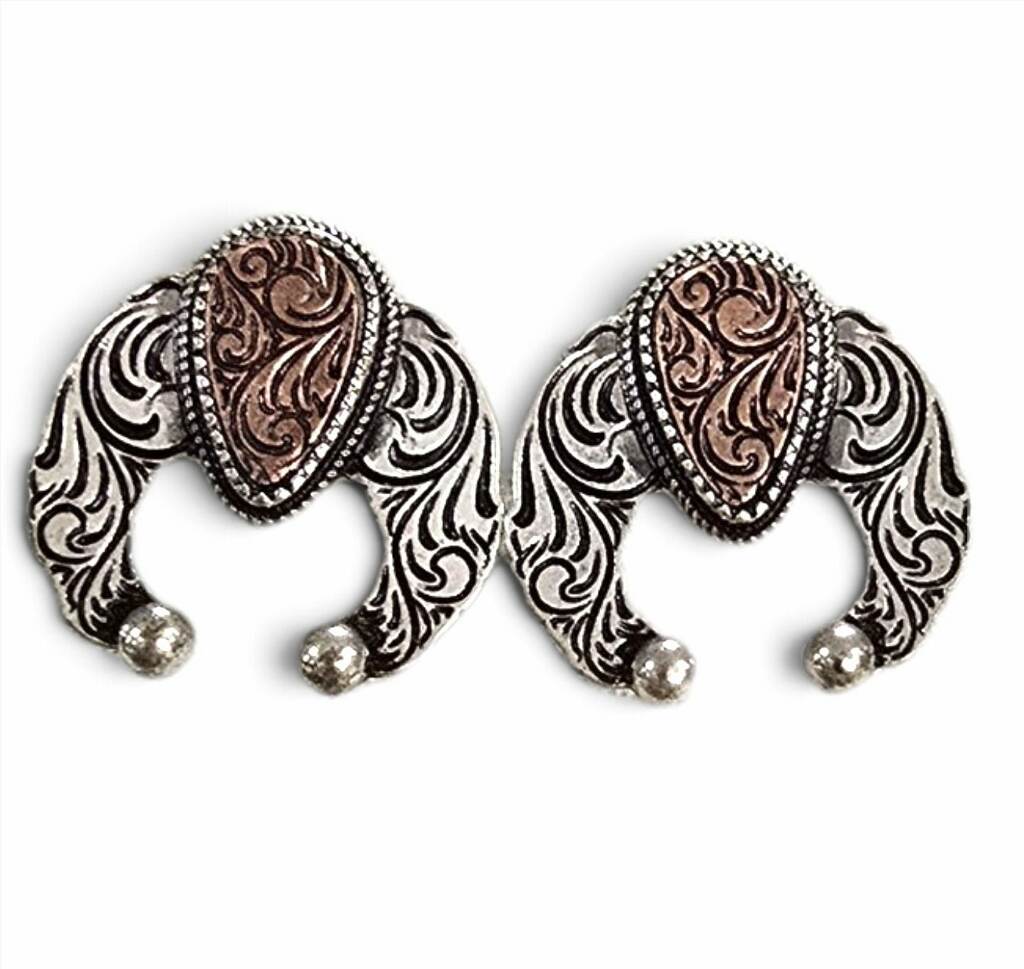 Silver Tooled Copper Western Earrings