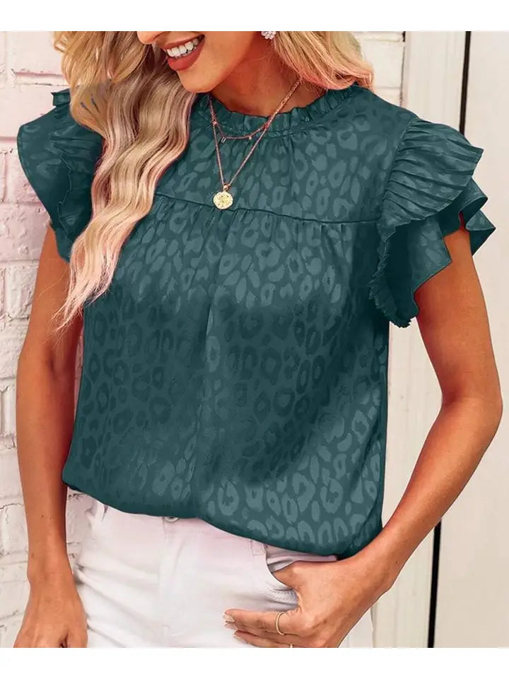 Urban Print Satin Ruffle T-Shirt Top