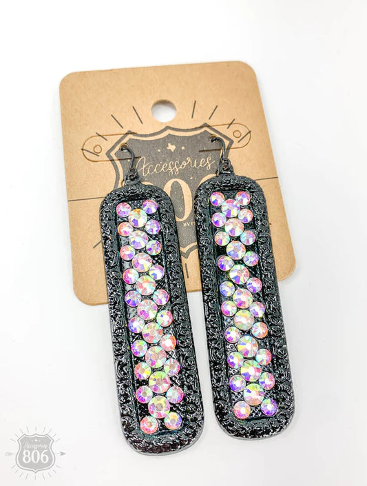 PINK PANACHE BLACK RECTANGLE RHINESTONE EARRING