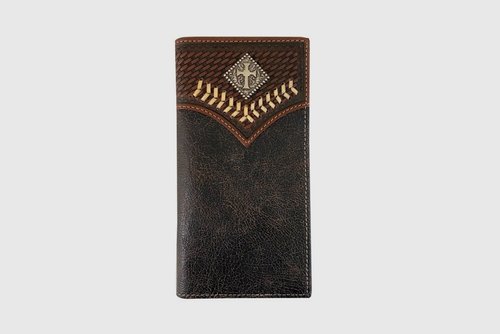 BROWN LEATHER LACING CROSS CONCHO RODEO WALLET