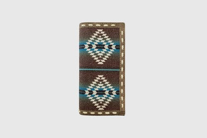 BROWN LEATHER LACED BLUE AZTEC RODEO WALLET