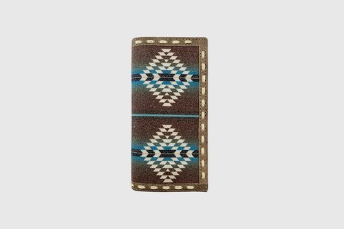 BROWN LEATHER LACED BLUE AZTEC RODEO WALLET