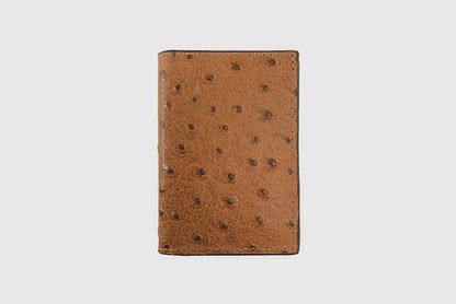 TAN OSTRICH PRINT TRIFOLD WALLET