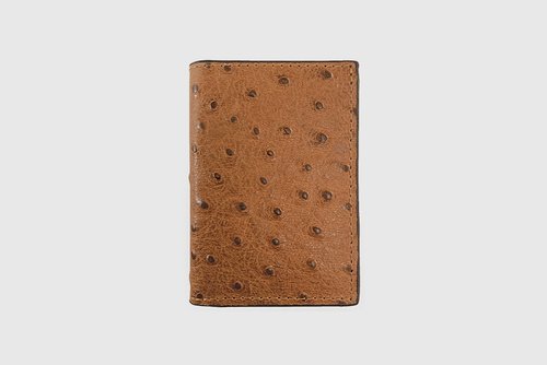 TAN OSTRICH PRINT TRIFOLD WALLET