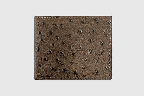 COCOA BROWN OSTRICH PRINT BIFOLD WALLET