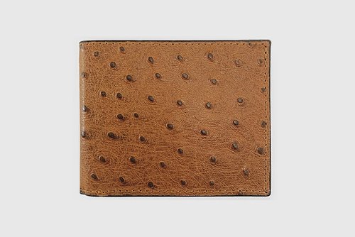 TAN OSTRICH PRINT BIFOLD WALLET