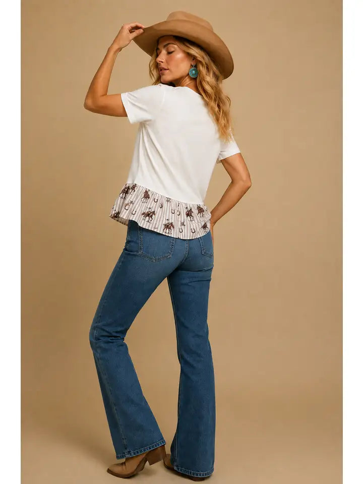 Cowgirl Graphic Striped Peplum Top