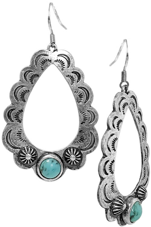 Western Concho Gemstone Open Teardrop Earring
