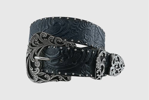ROPER BLACK FLORAL EMBOSSED BELT