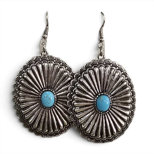 Silver Concho Turquoise Gem Earrings