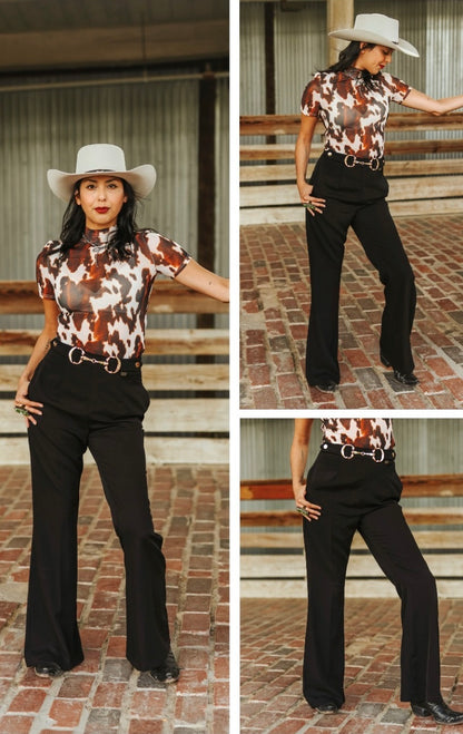 Black Straight Leg Bit Buckle Stretch Pants